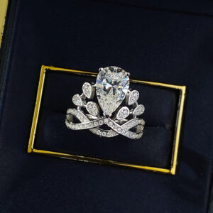 s925 silver teardrop shaped personalized crown diamond ring
