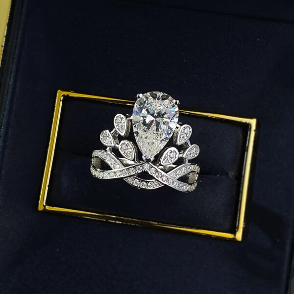 s925 silver teardrop shaped personalized crown diamond ring