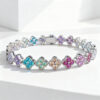 s925 sterling silver colorful diamond four leaf clover bracelet
