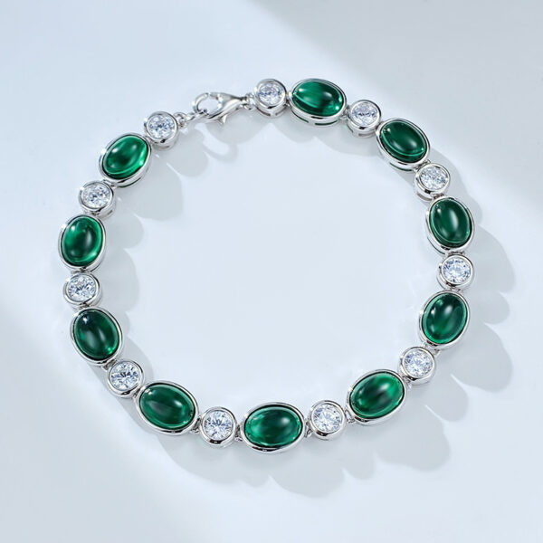925 silver simulated emerald chalcedony bracelet