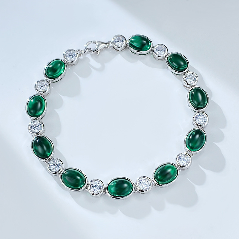 925 silver simulated emerald chalcedony bracelet