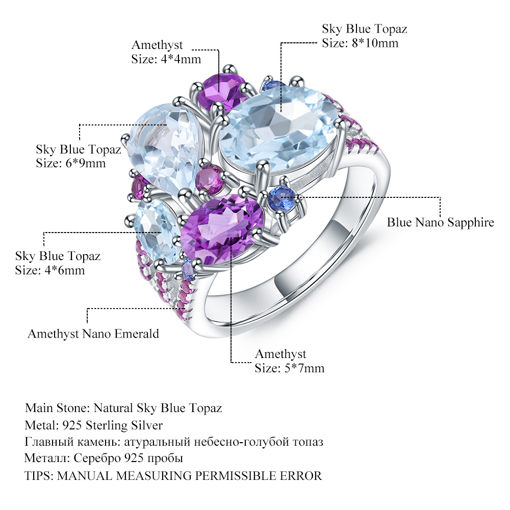 original s925 sterling silver ring with natural gemstones, a luxurious and niche design