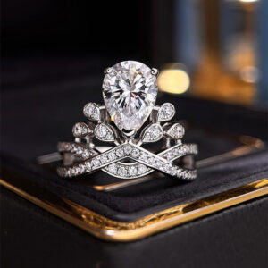 s925 silver teardrop shaped personalized crown diamond ring