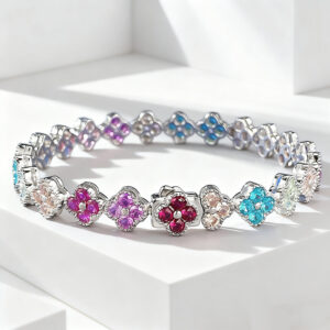 s925 sterling silver colorful diamond four leaf clover bracelet