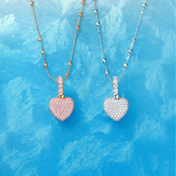 925 silver pink full diamond three dimensional love pendant luxury feeling