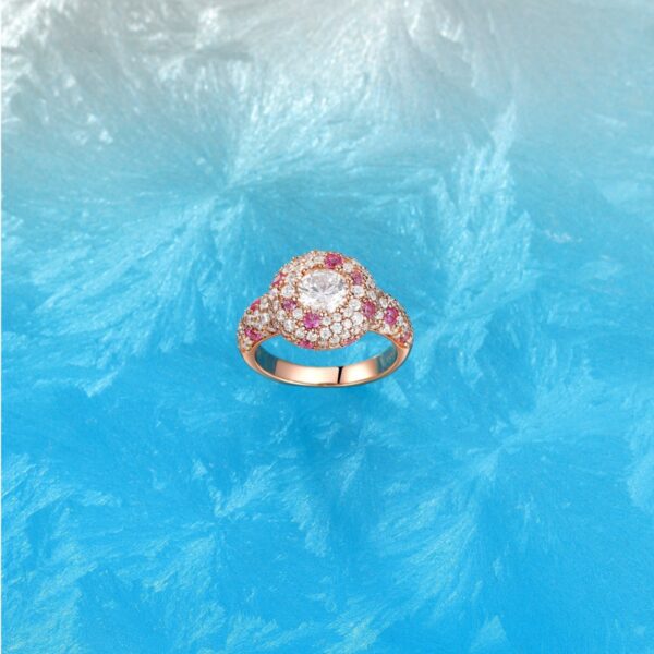 candy pink dopamine 925 silver fully set with gradient pink diamonds luxury ring