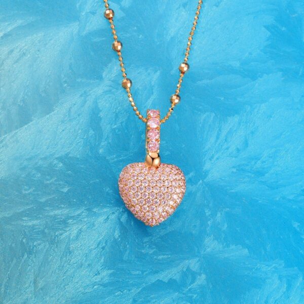 925 silver pink full diamond three dimensional love pendant luxury feeling