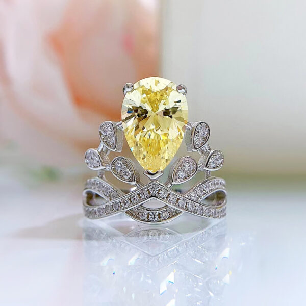 s925 silver teardrop shaped personalized crown diamond ring