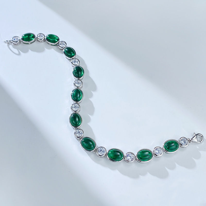 925 silver simulated emerald chalcedony bracelet