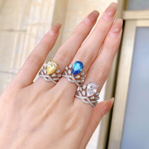 s925 silver teardrop shaped personalized crown diamond ring