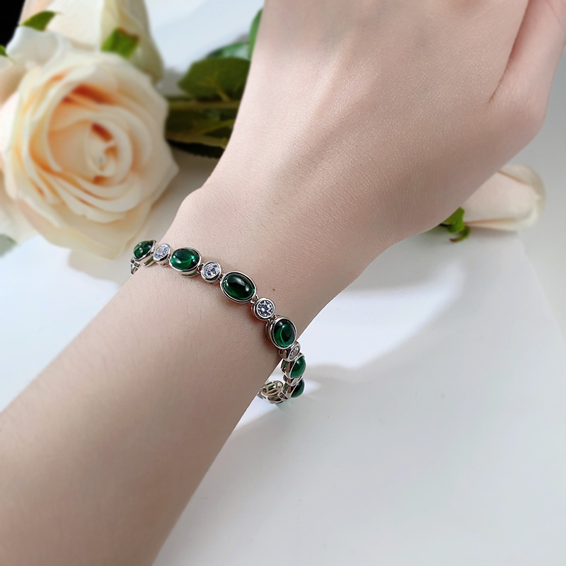 925 silver simulated emerald chalcedony bracelet