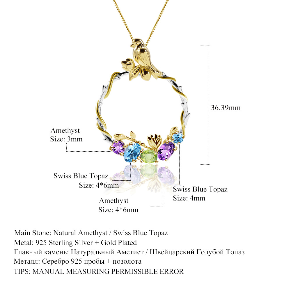 secret garden designer s925 silver natural gemstone pendant