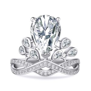 s925 silver teardrop shaped personalized crown diamond ring