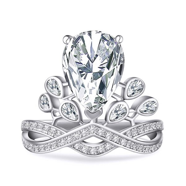 s925 silver teardrop shaped personalized crown diamond ring