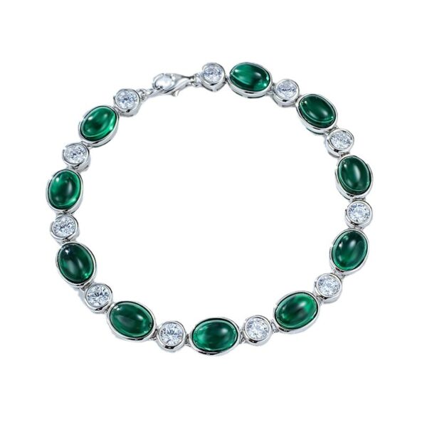 925 silver simulated emerald chalcedony bracelet