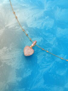 925 silver pink full diamond three dimensional love pendant luxury feeling