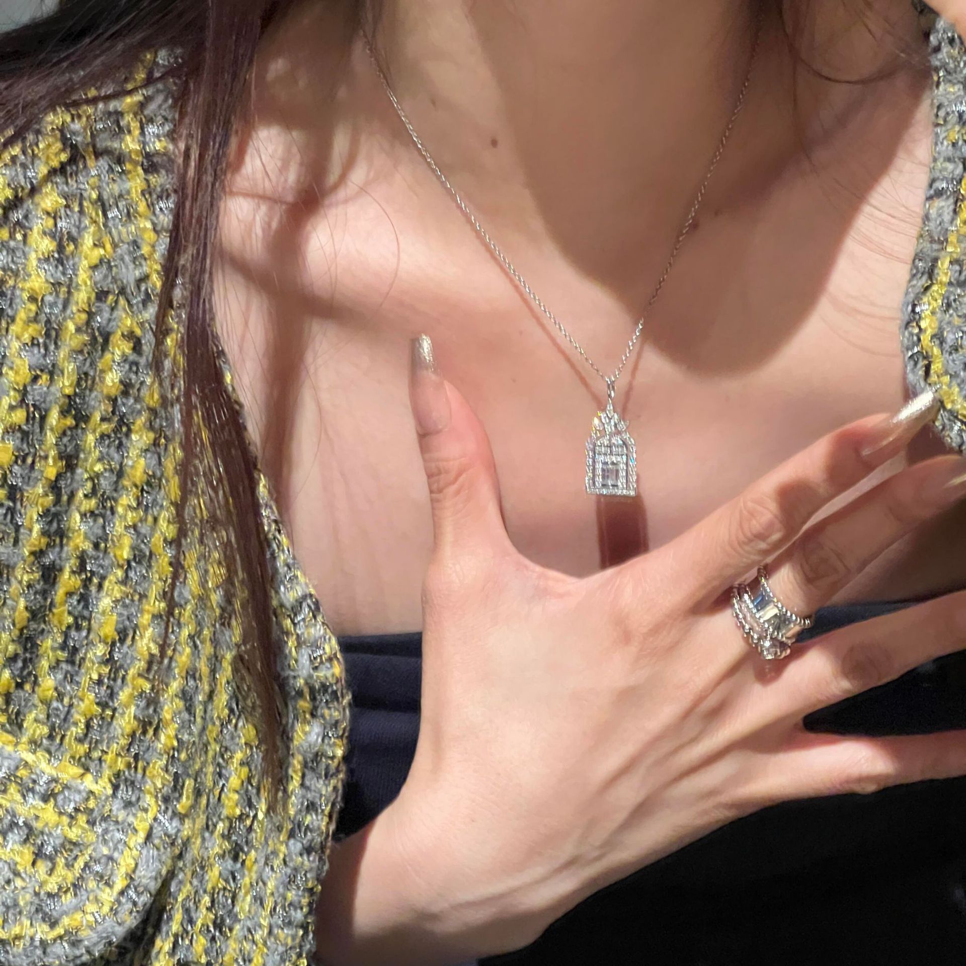 s925 lucky door diamond clavicle necklace