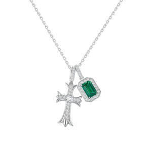 emerald and diamond encrusted cross 925 sterling silver pendant