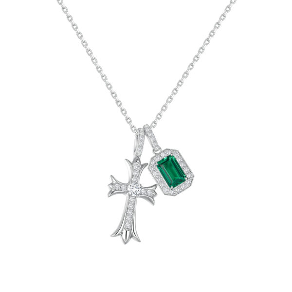 emerald and diamond encrusted cross 925 sterling silver pendant