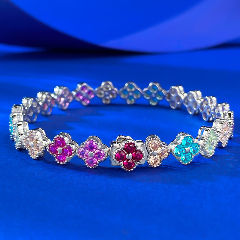 s925纯银彩钻四叶草手链