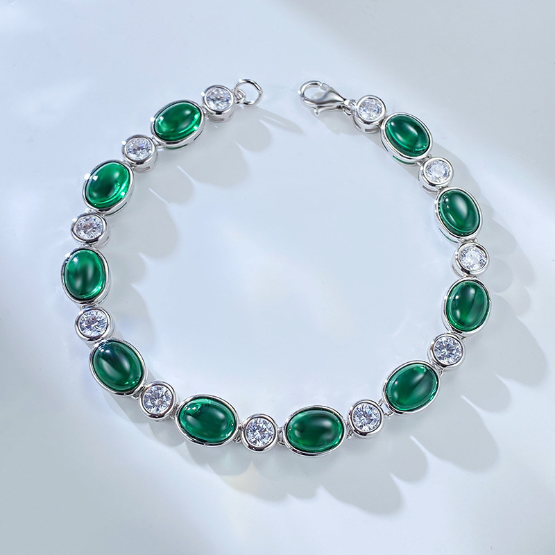 925 silver simulated emerald chalcedony bracelet