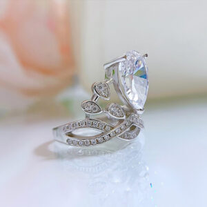 s925 silver teardrop shaped personalized crown diamond ring