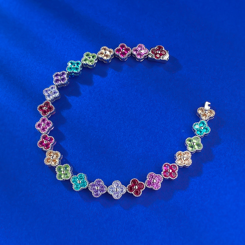 s925纯银彩钻四叶草手链