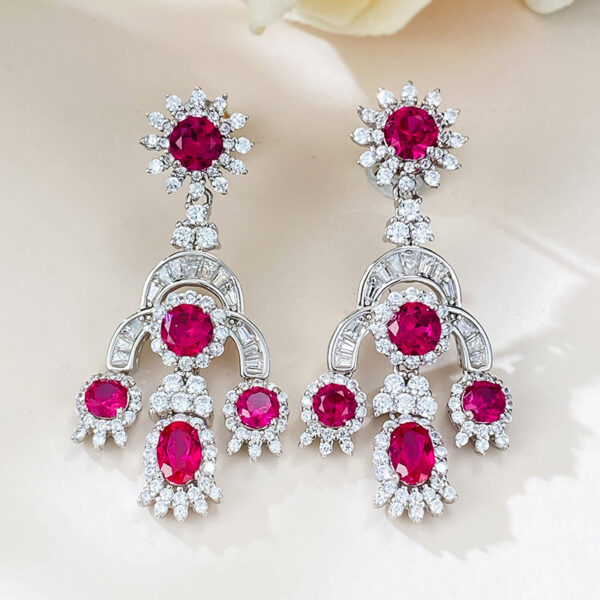 s925 silver inlaid ruby ​​round diamond retro earrings