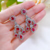 s925 silver inlaid ruby ​​round diamond retro earrings