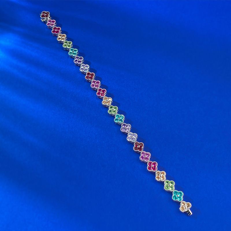 s925纯银彩钻四叶草手链