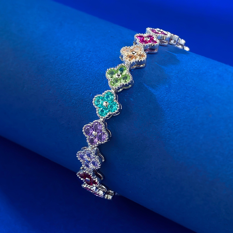 s925纯银彩钻四叶草手链