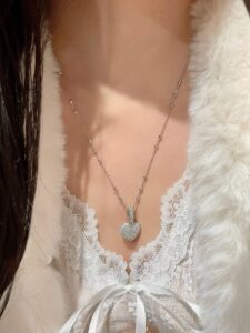 925 silver pink full diamond three dimensional love pendant luxury feeling