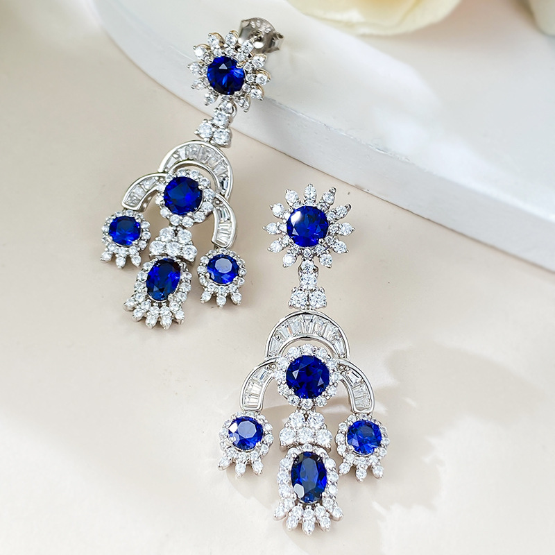 s925银镶嵌红宝石圆钻复古耳环