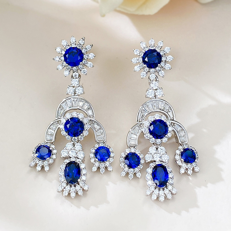 s925银镶嵌红宝石圆钻复古耳环