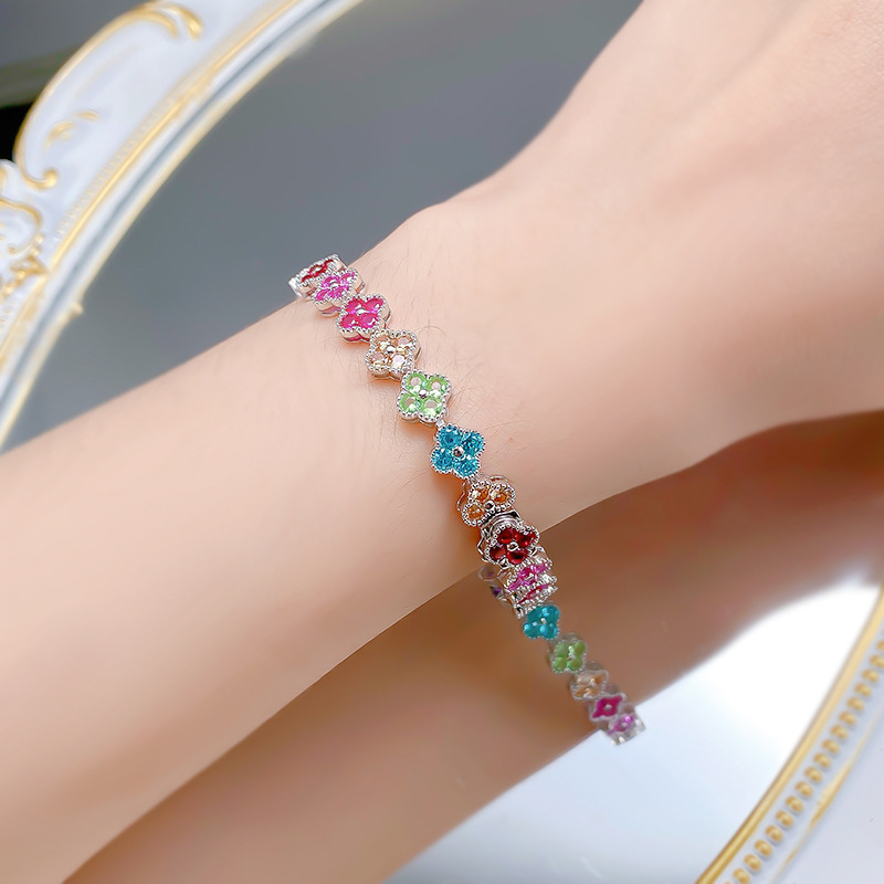 s925纯银彩钻四叶草手链