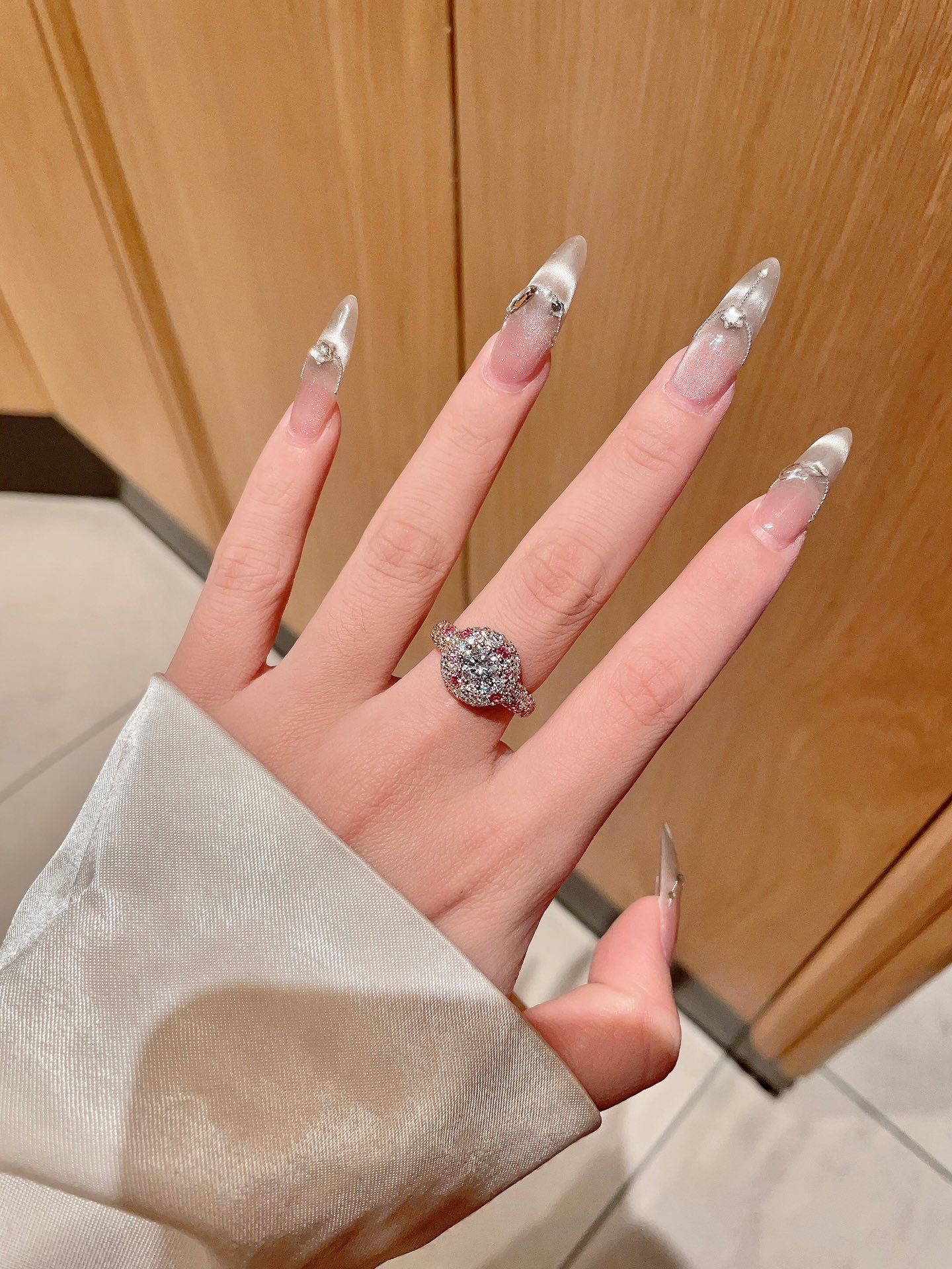 candy pink dopamine 925 silver fully set with gradient pink diamonds luxury ring