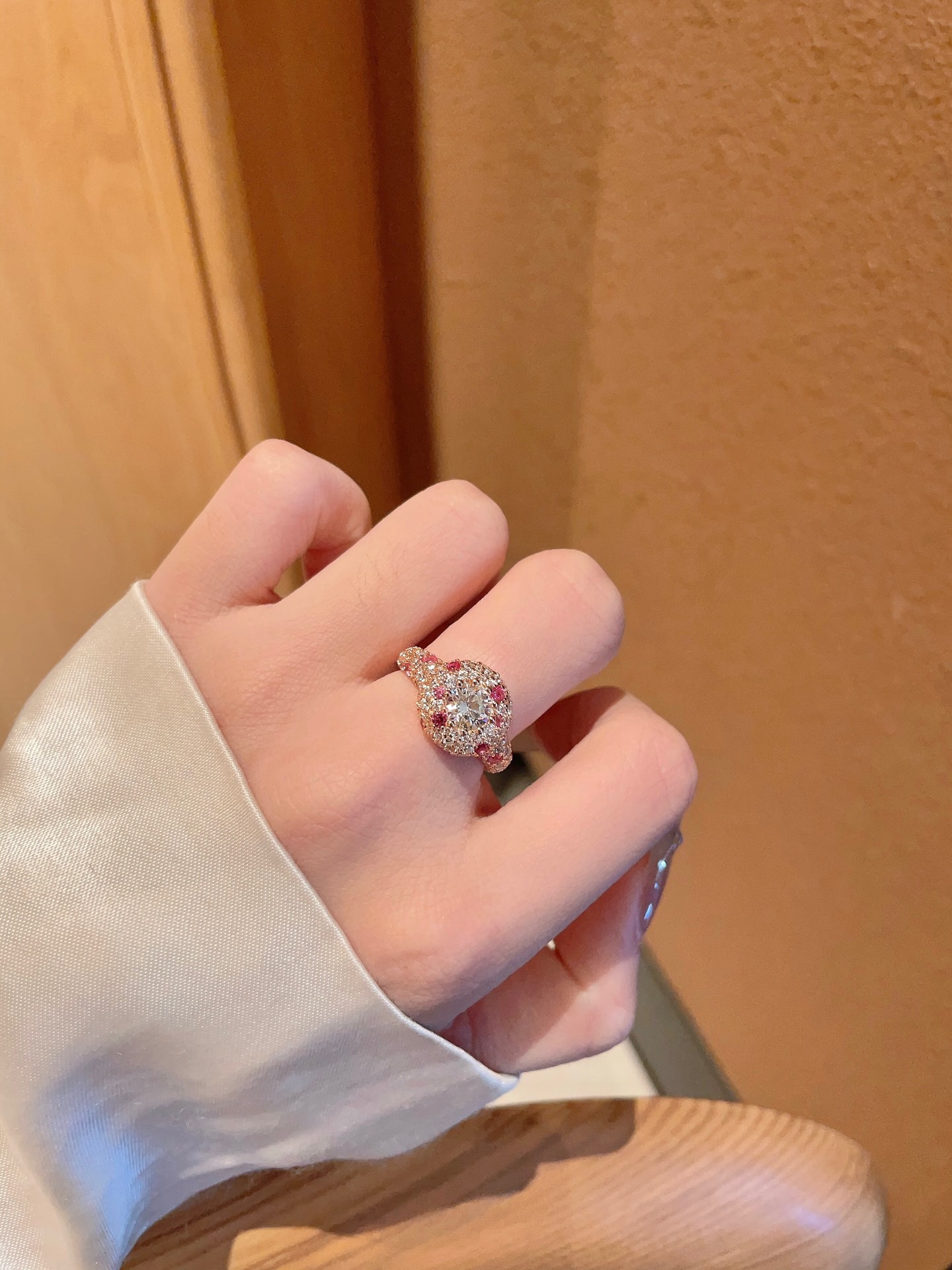 candy pink dopamine 925 silver fully set with gradient pink diamonds luxury ring