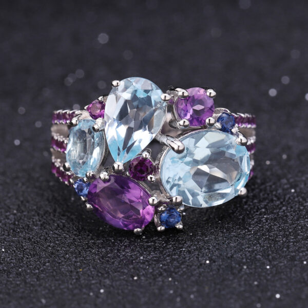 original s925 sterling silver ring with natural gemstones, a luxurious and niche design