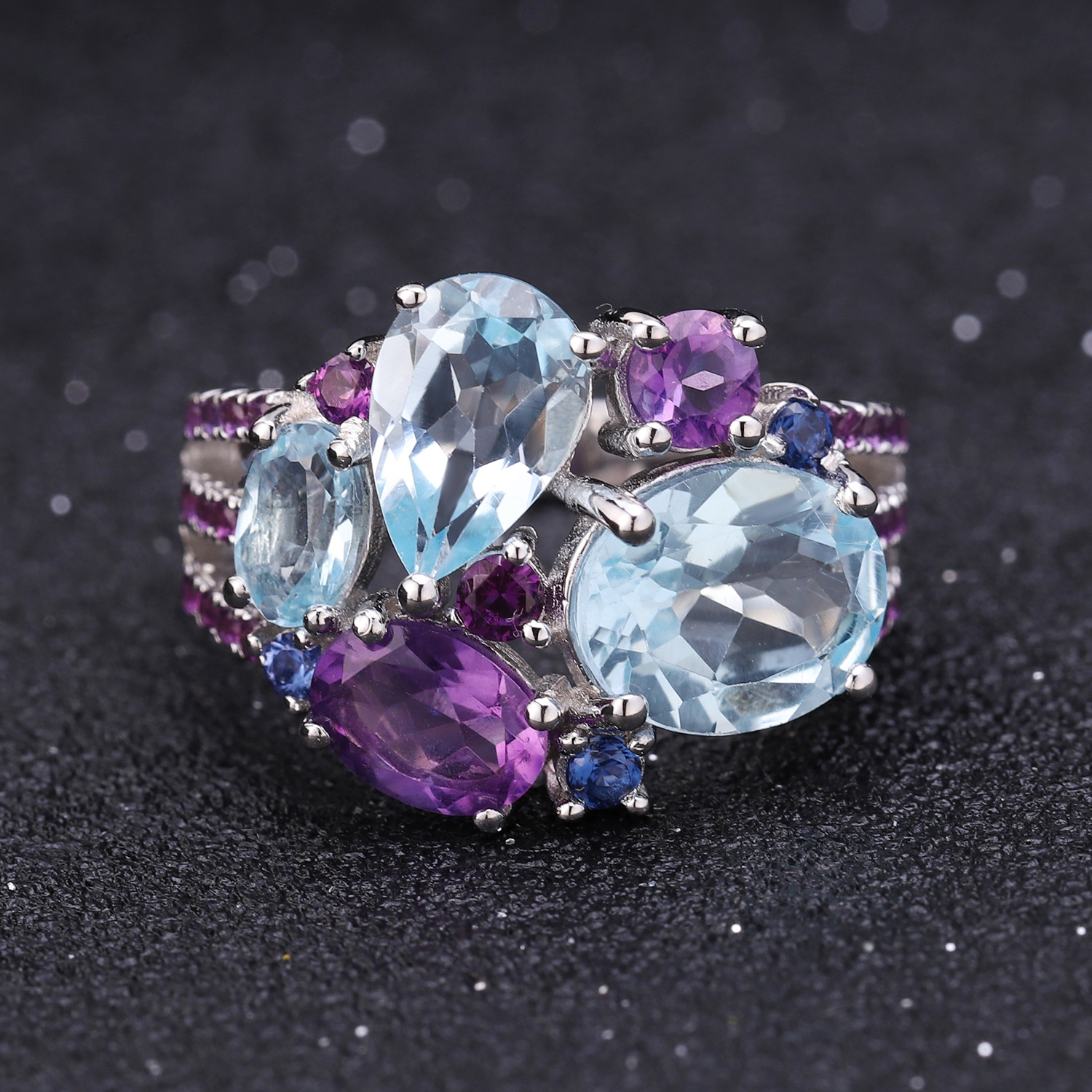 original s925 sterling silver ring with natural gemstones, a luxurious and niche design