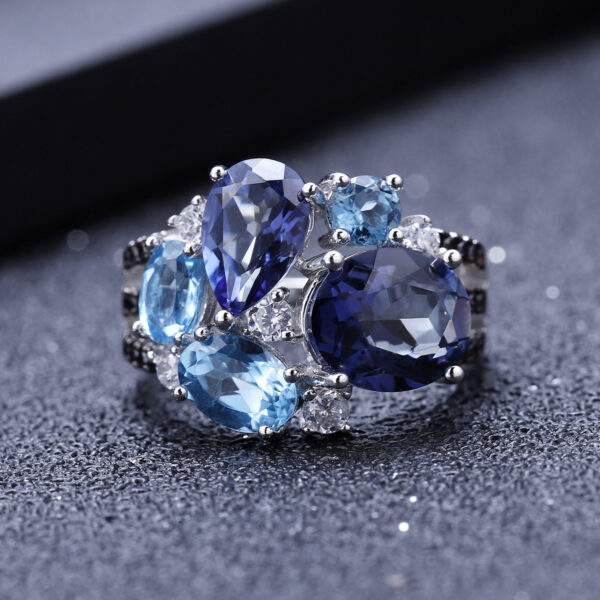 original s925 sterling silver ring with natural gemstones, a luxurious and niche design