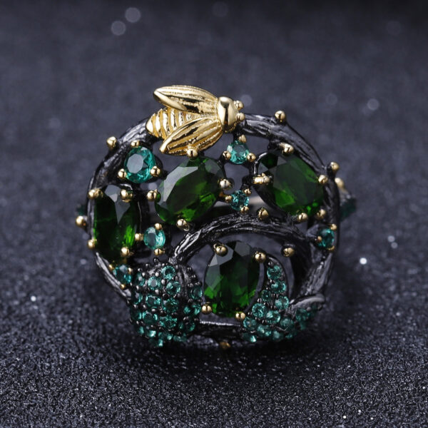 (secret garden) series s925 sterling silver natural rose pomegranate gemstone ring