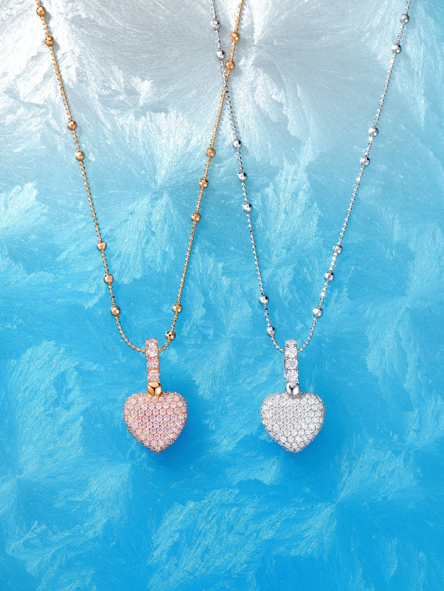 925 silver pink full diamond three dimensional love pendant luxury feeling