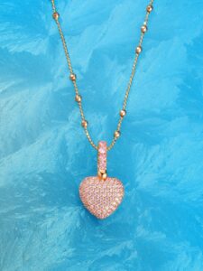 925 silver pink full diamond three dimensional love pendant luxury feeling