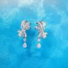 925 sterling silver luxury diamond bow teardrop earrings