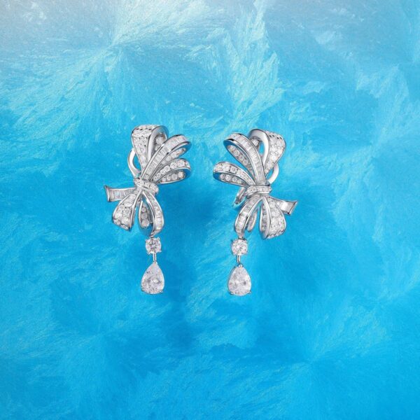 925 sterling silver luxury diamond bow teardrop earrings