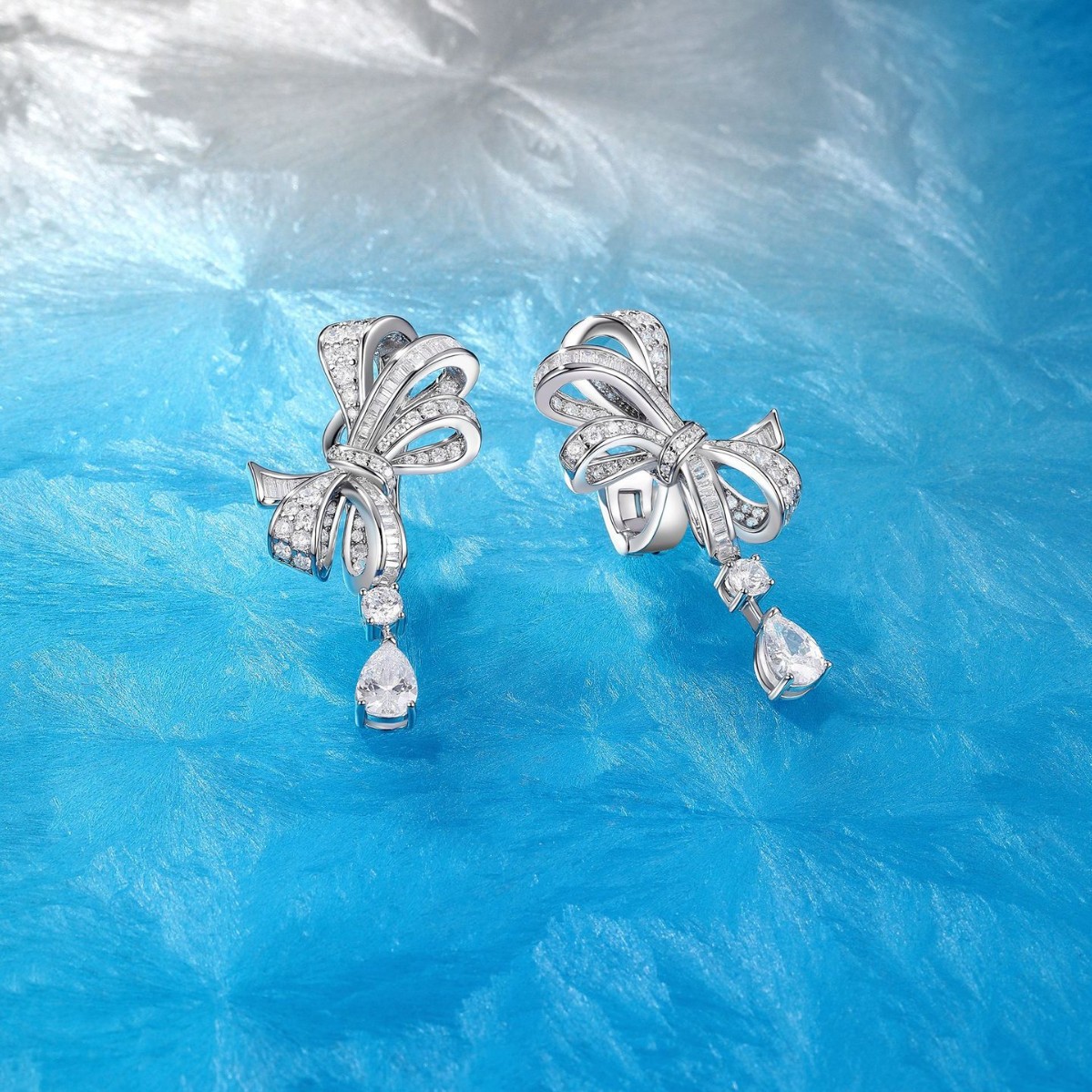 925 sterling silver luxury diamond bow teardrop earrings