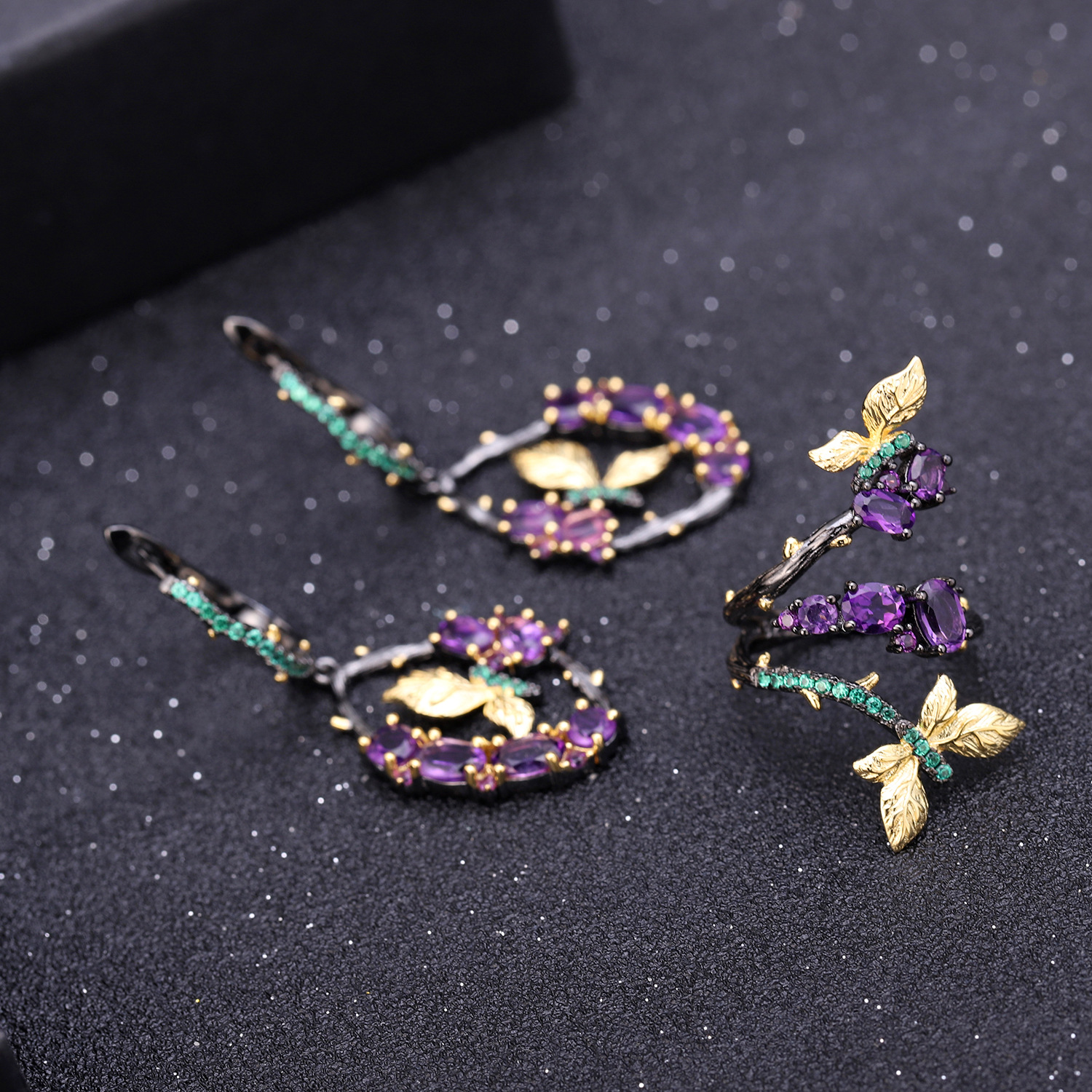 原创蝴蝶造型，925纯银，天然紫水晶，小巧精致戒指