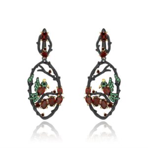 original bird paradise s925 sterling silver natural garnet jewelry