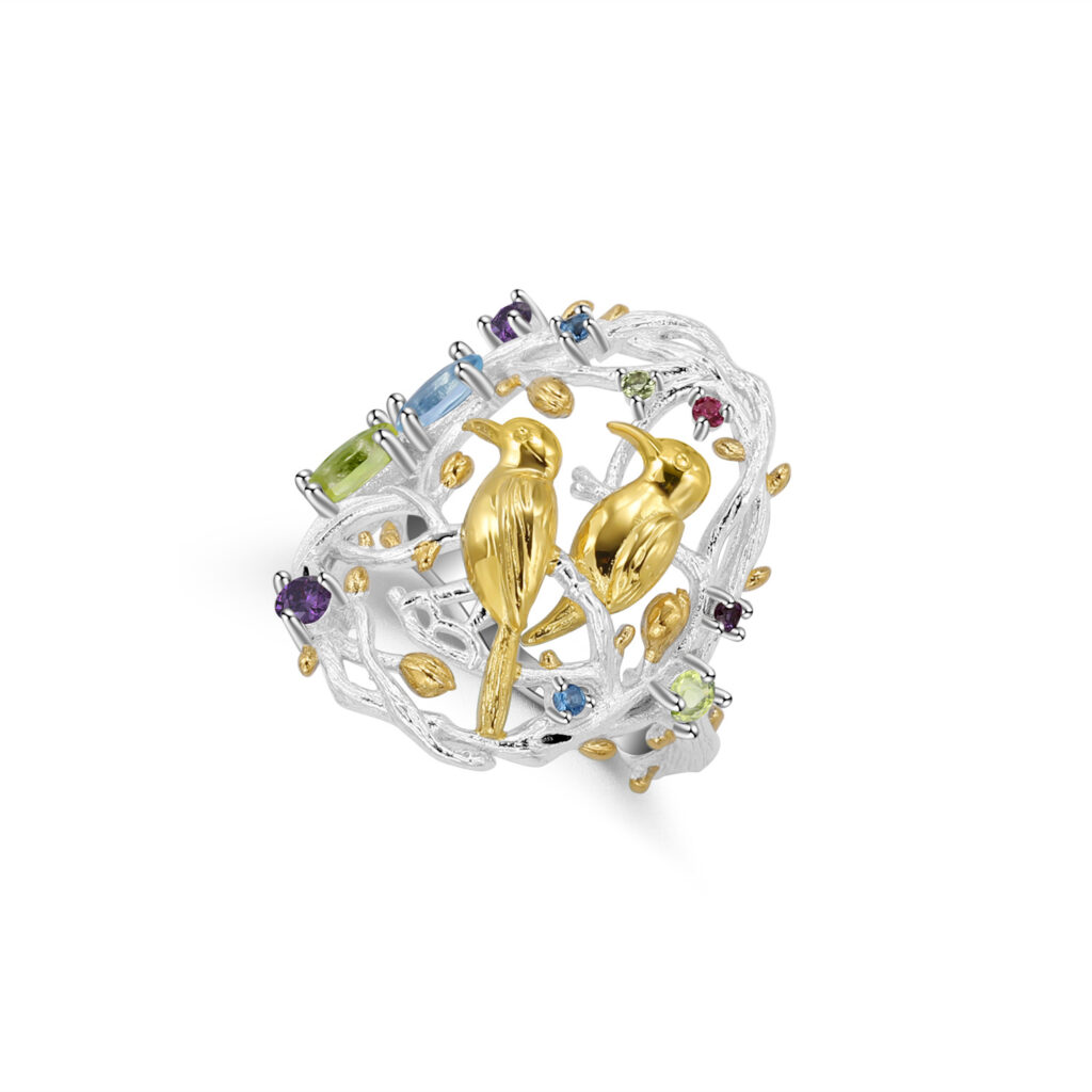 niche bird design s925 silver natural gemstone ring
