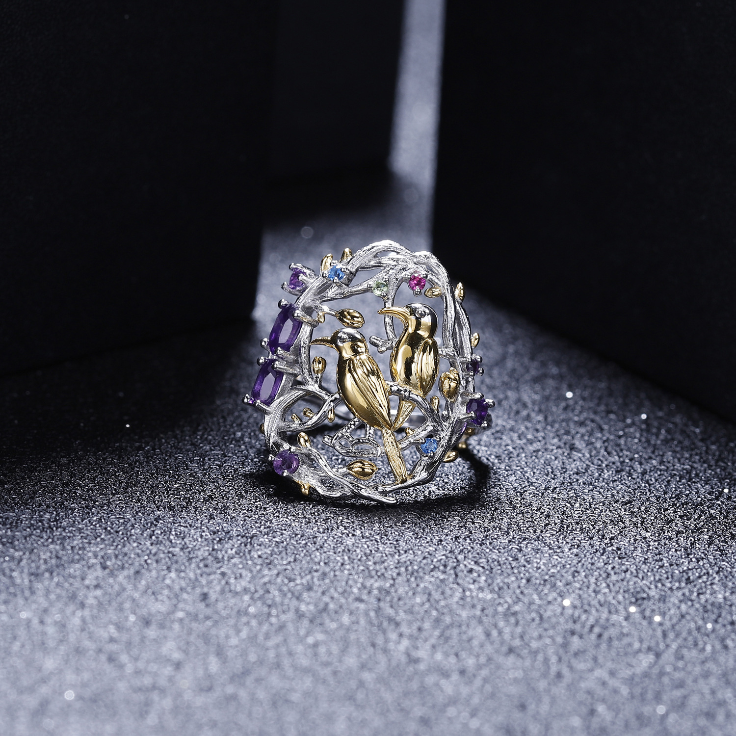 niche bird design s925 silver natural gemstone ring